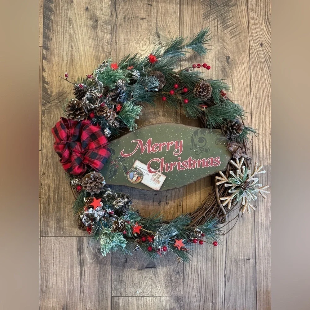 New OOAK 18” Rustic Christmas Holiday Grape Vine Wreath Battery Operated Lights